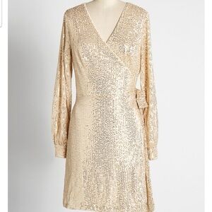 Chi Chi London Gold Sequin Long Sleeve Dress